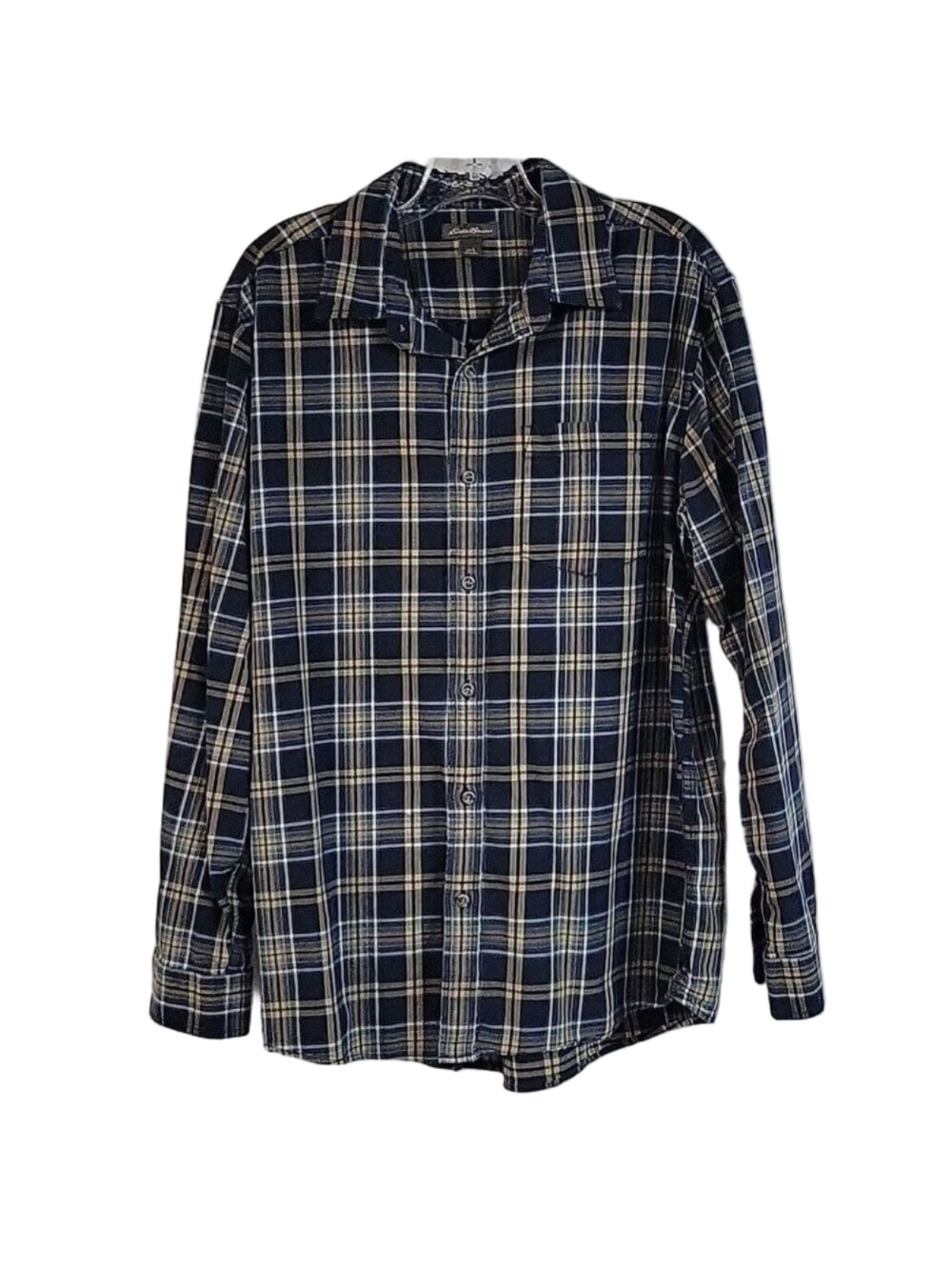 Eddie Bauer Men's Classic Fit Long-Sleeved Button-Down Blue Tan  Shirt, Size Lg